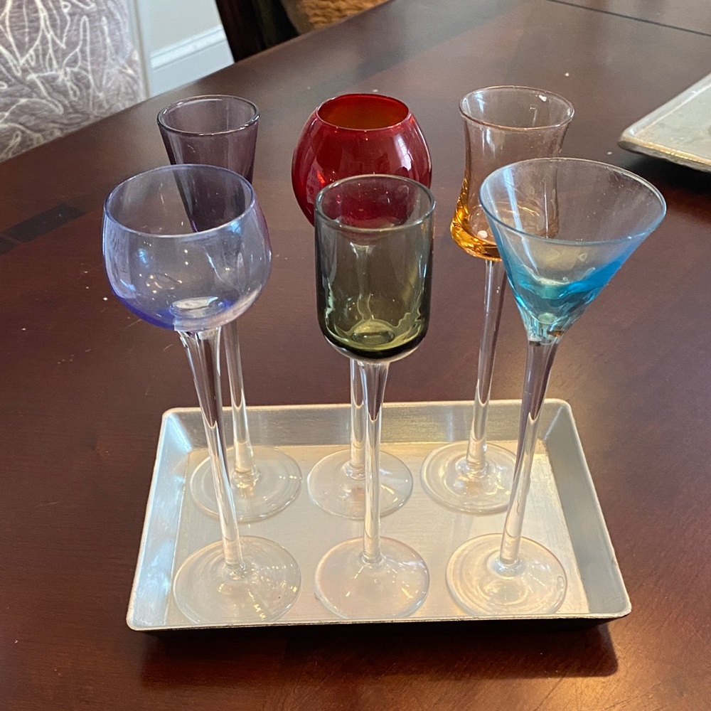 Multicolor Glass Stemware Set with Tray